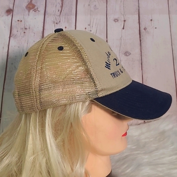 Y2K Meade County Kentucky Truck & Tractor Pull 2008 Tan Adjustable Snapback Hat - Picture 9 of 12